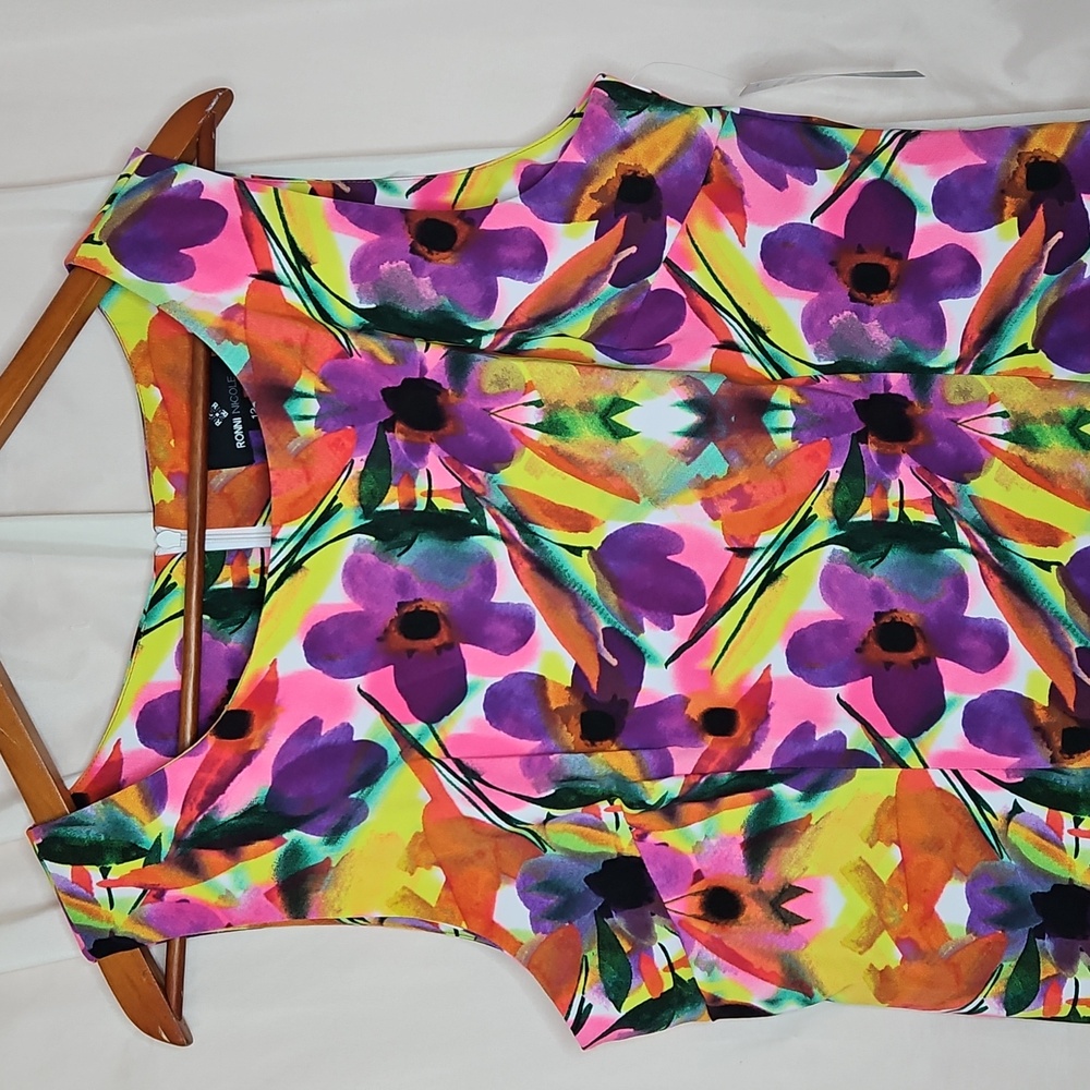 Ronni Nicole Floral Sheath Dress Women’s 12 Bold Colorful Artsy Summer Dress - Picture 3 of 8